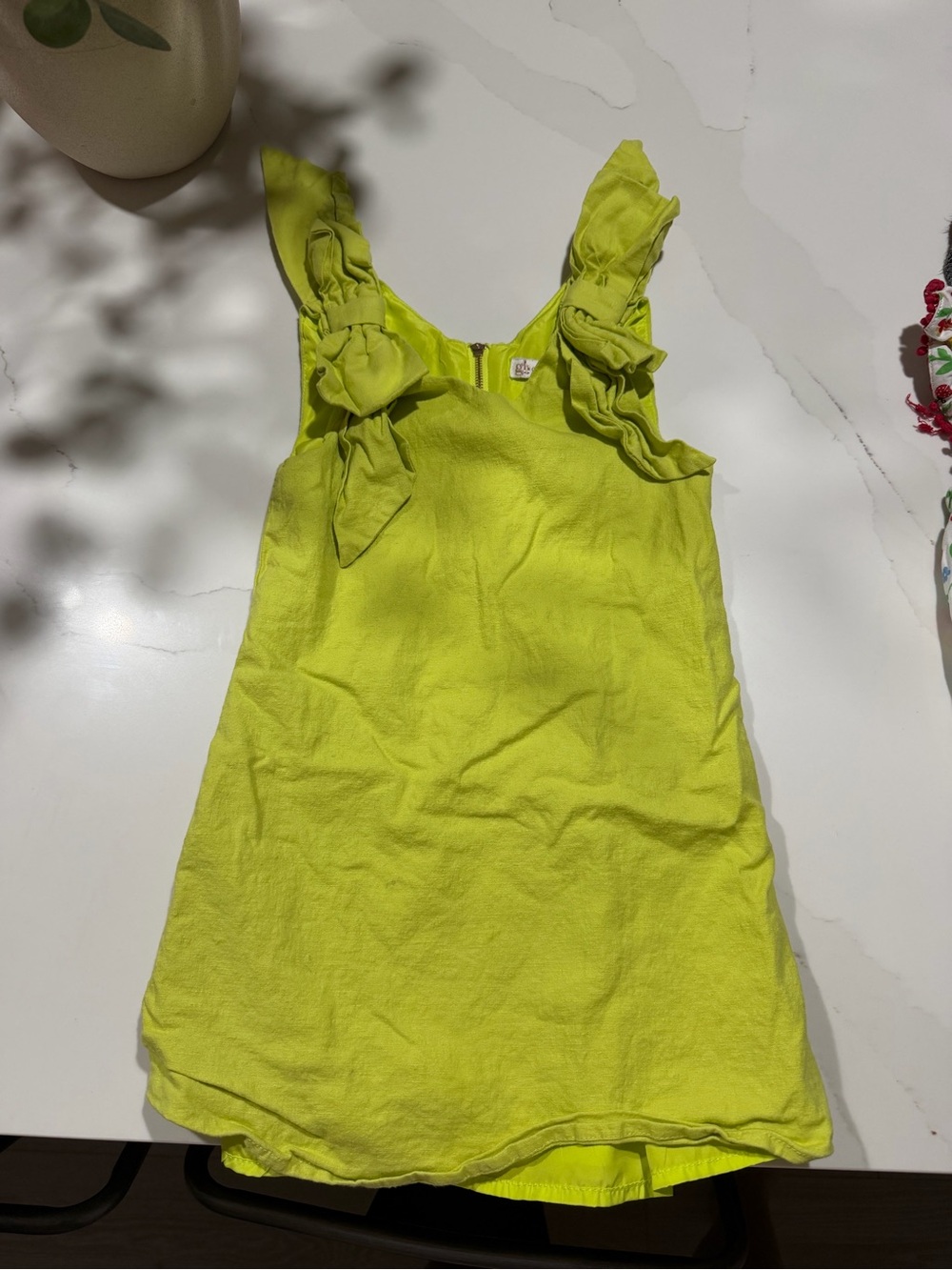 Kids Bright Yellow-Green Ruffle Strap Dress